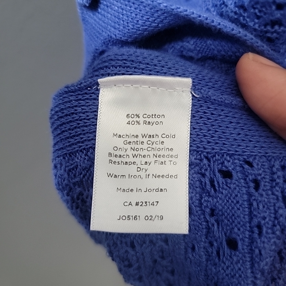 Talbots Sweater Split Neck Open Stitch Blue Cotton Blend Tunic MP - Picture 5 of 6